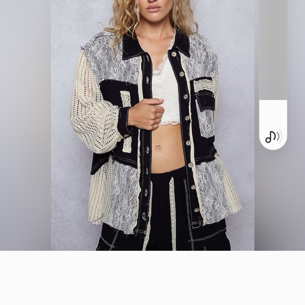 Black and Cream Jean Jacket with Metallic Accents